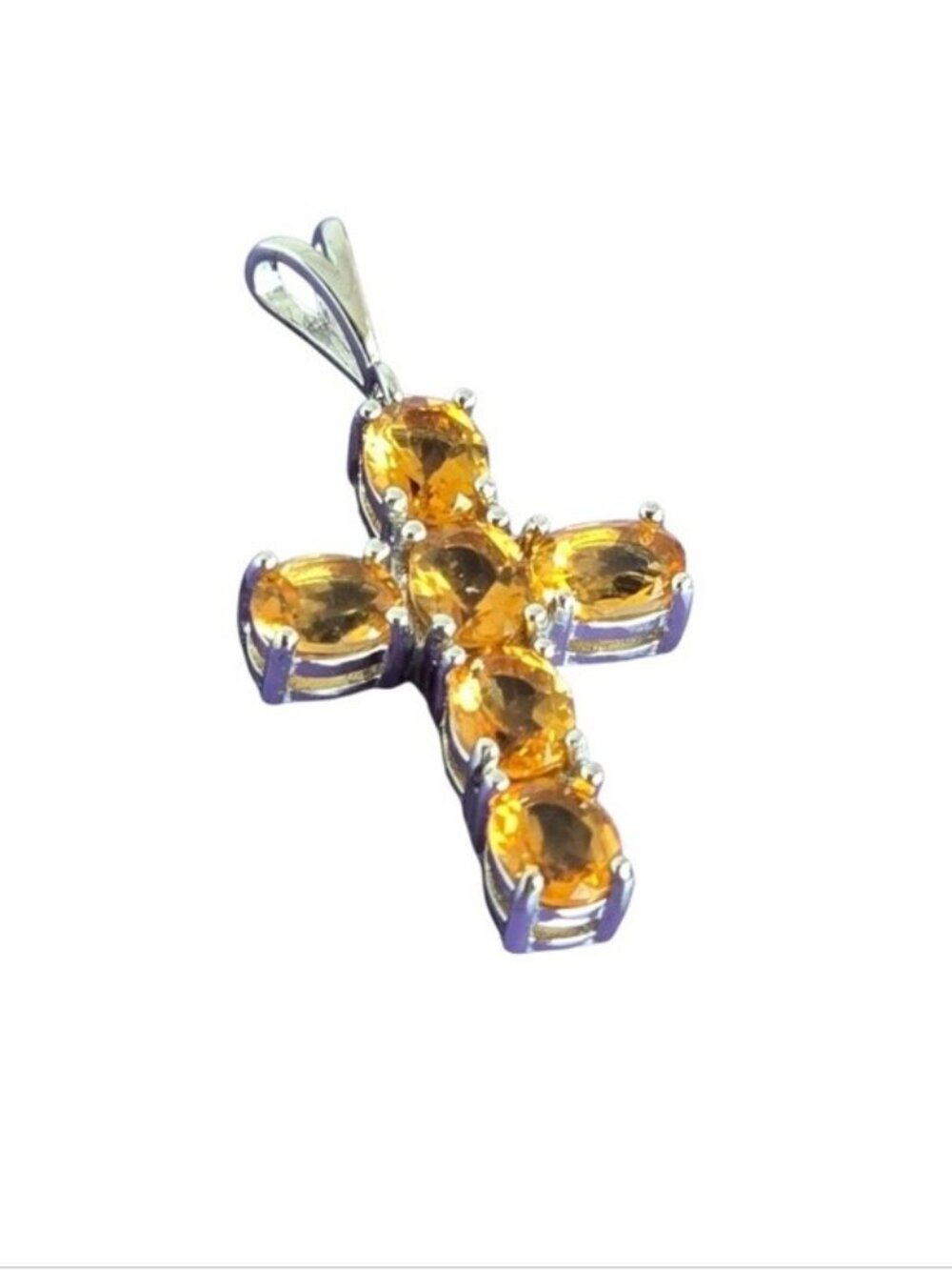 925 Sterling Silver Cross Pendant 12x20mm with Natural Citrine Gemstone